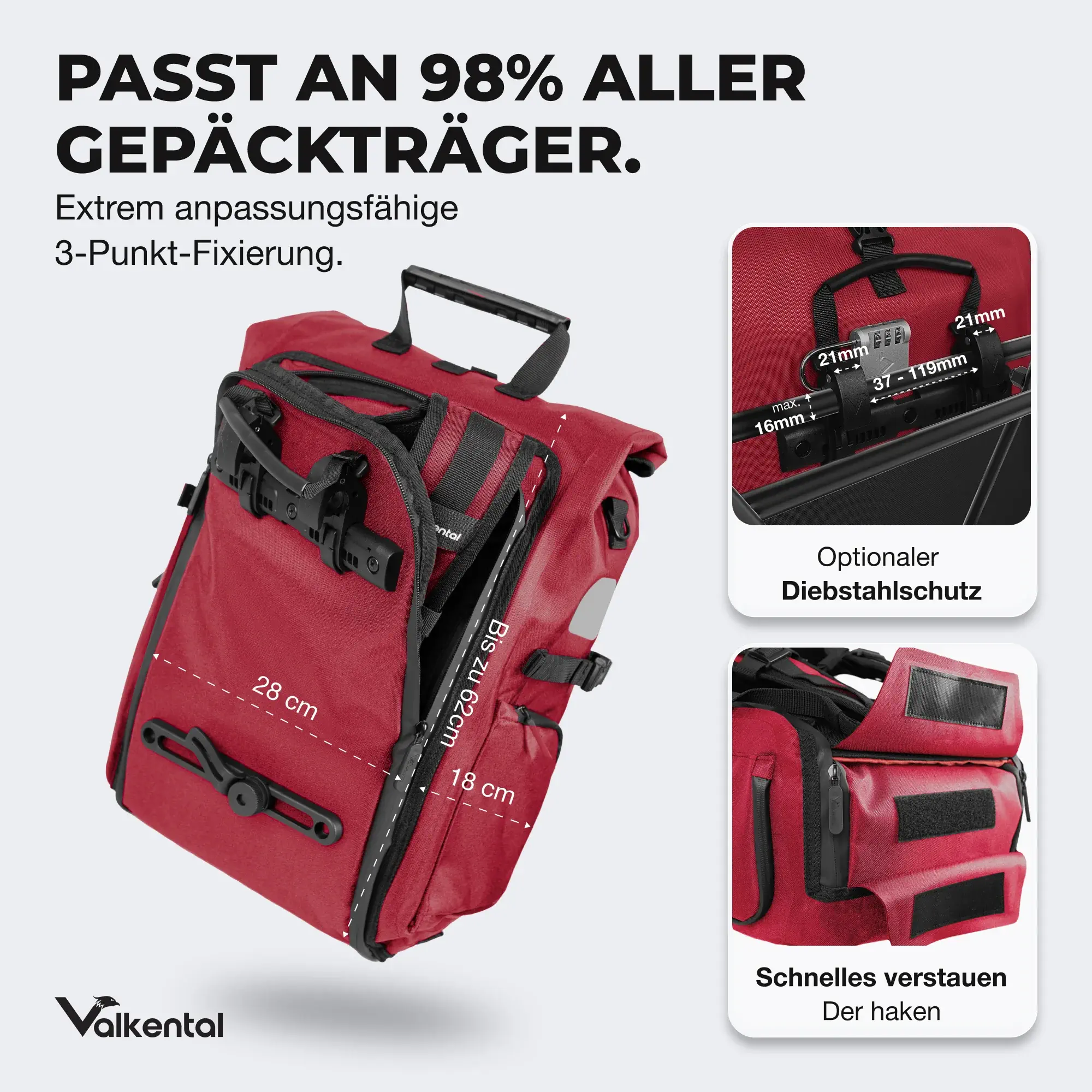 Valkental ValkPro 3in1 Fahrradtasche rot