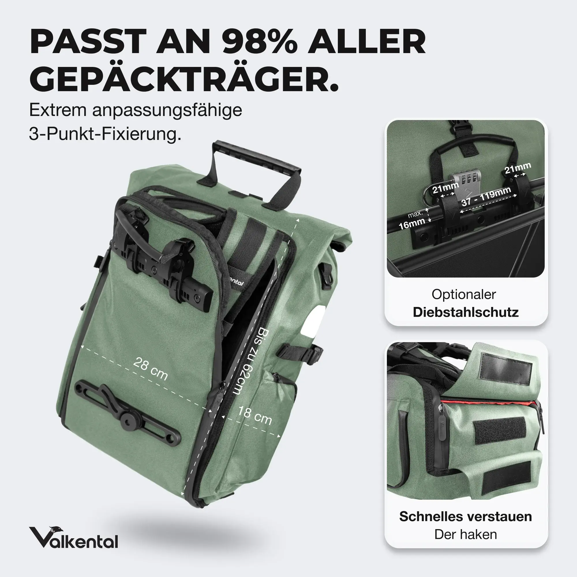 Valkental ValkPro 3in1 Fahrradtasche grün Valkental ValkPro 3in1 Fahrradtasche grün