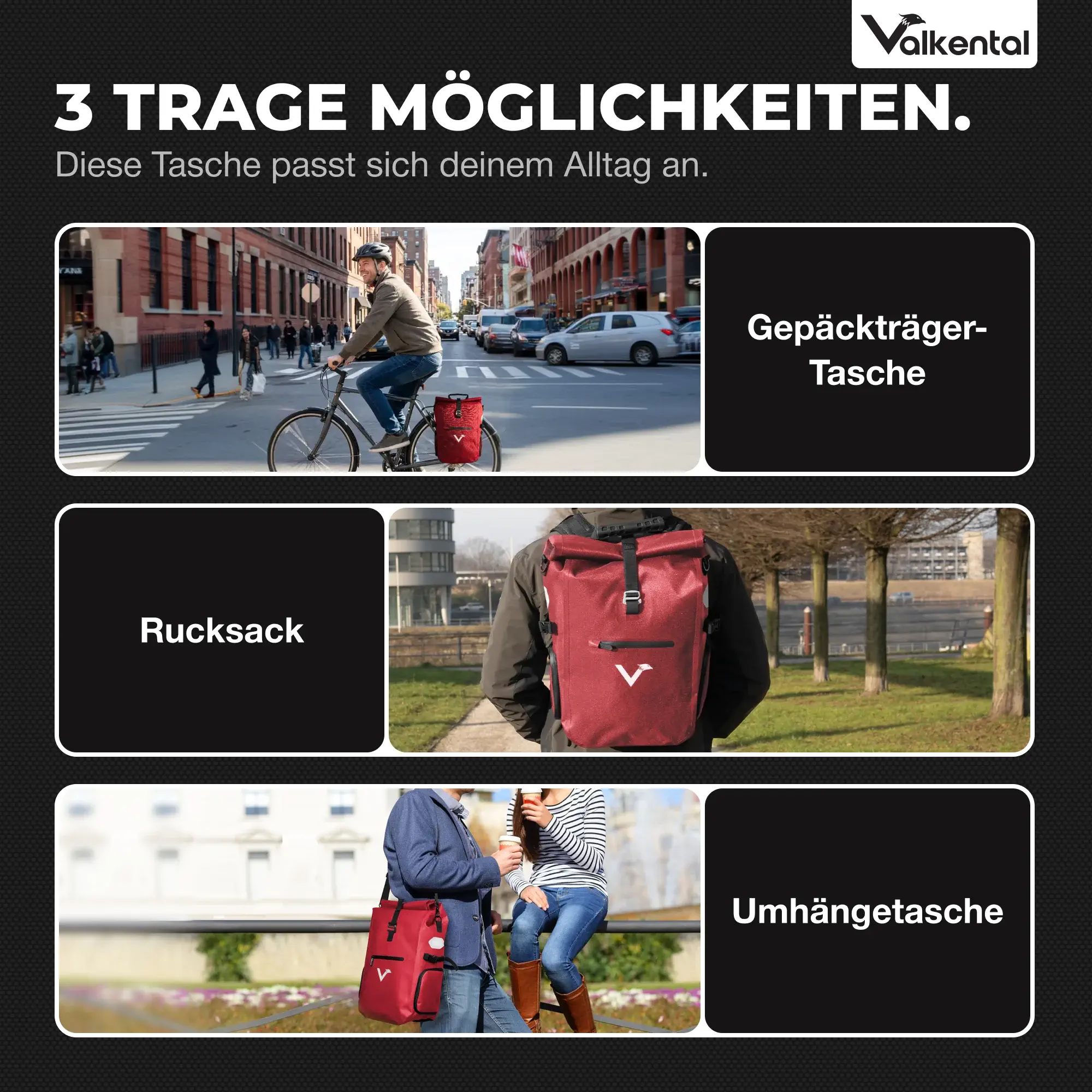 Valkental ValkPro 3in1 Fahrradtasche rot Valkental ValkPro 3in1 Fahrradtasche rot