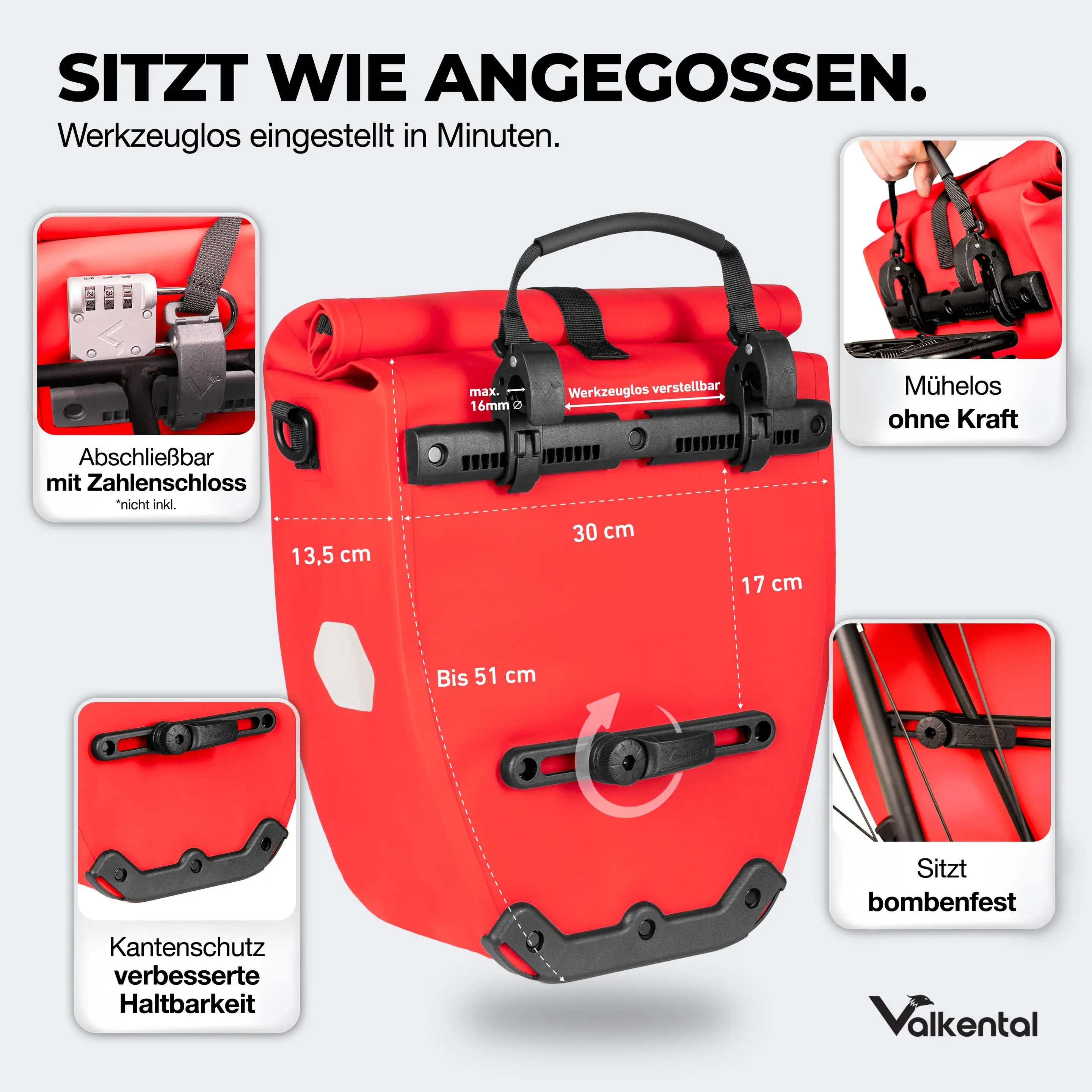 Valkental Bike Bag 20 Liter rot