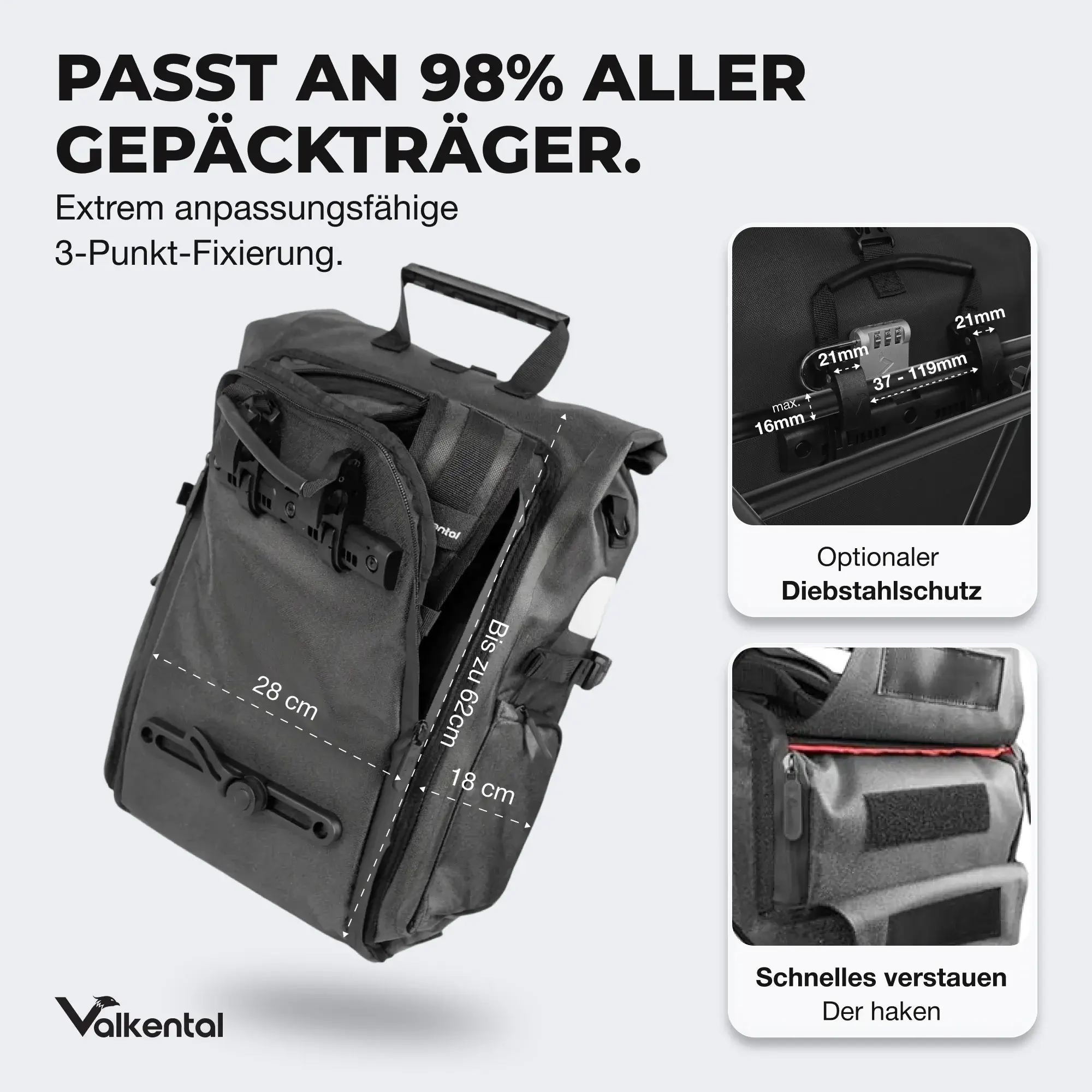 Valkental ValkPro 3in1 Fahrradtasche schwarz Valkental ValkPro 3in1 Fahrradtasche schwarz