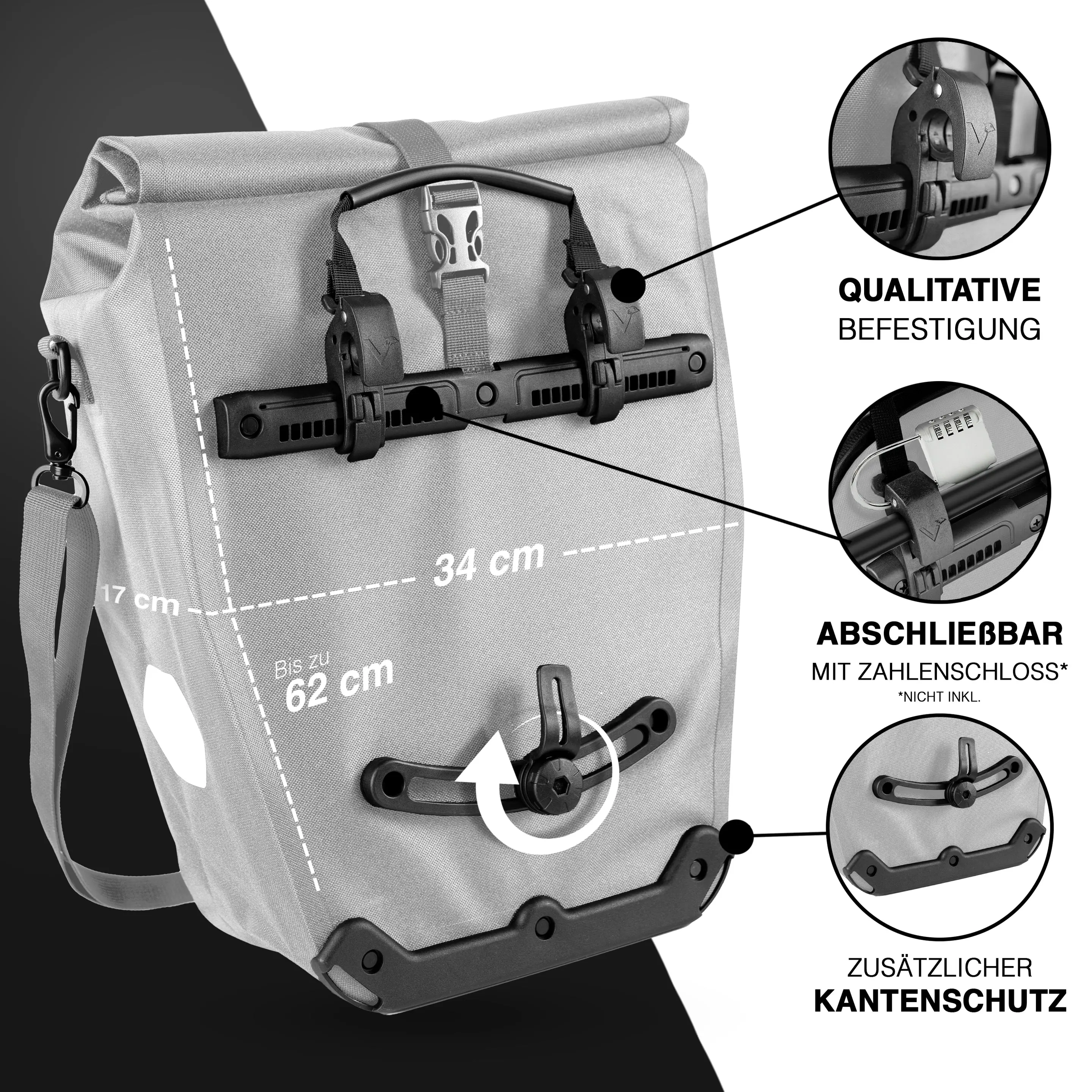 Valkental ValkOcean - Praktische & schicke 2in1 Gepäckträgertasche Space Grey Valkental ValkBasic - große & wasserdichte Gepäckträgertasche Reflective