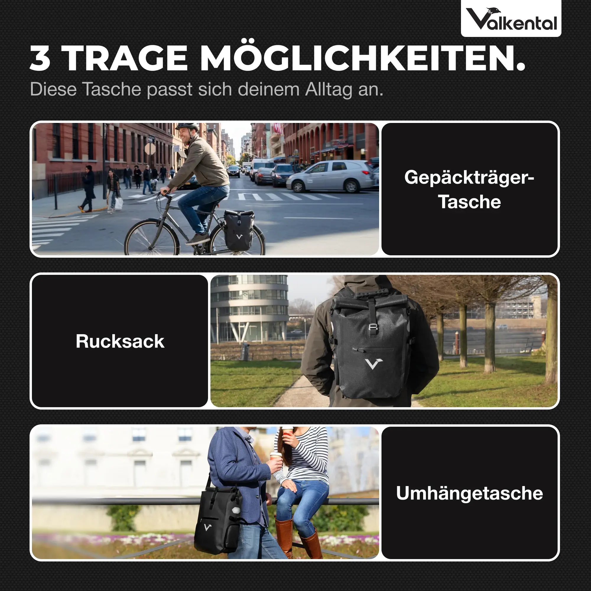 Valkental ValkPro 3in1 Fahrradtasche schwarz Valkental ValkPro 3in1 Fahrradtasche schwarz