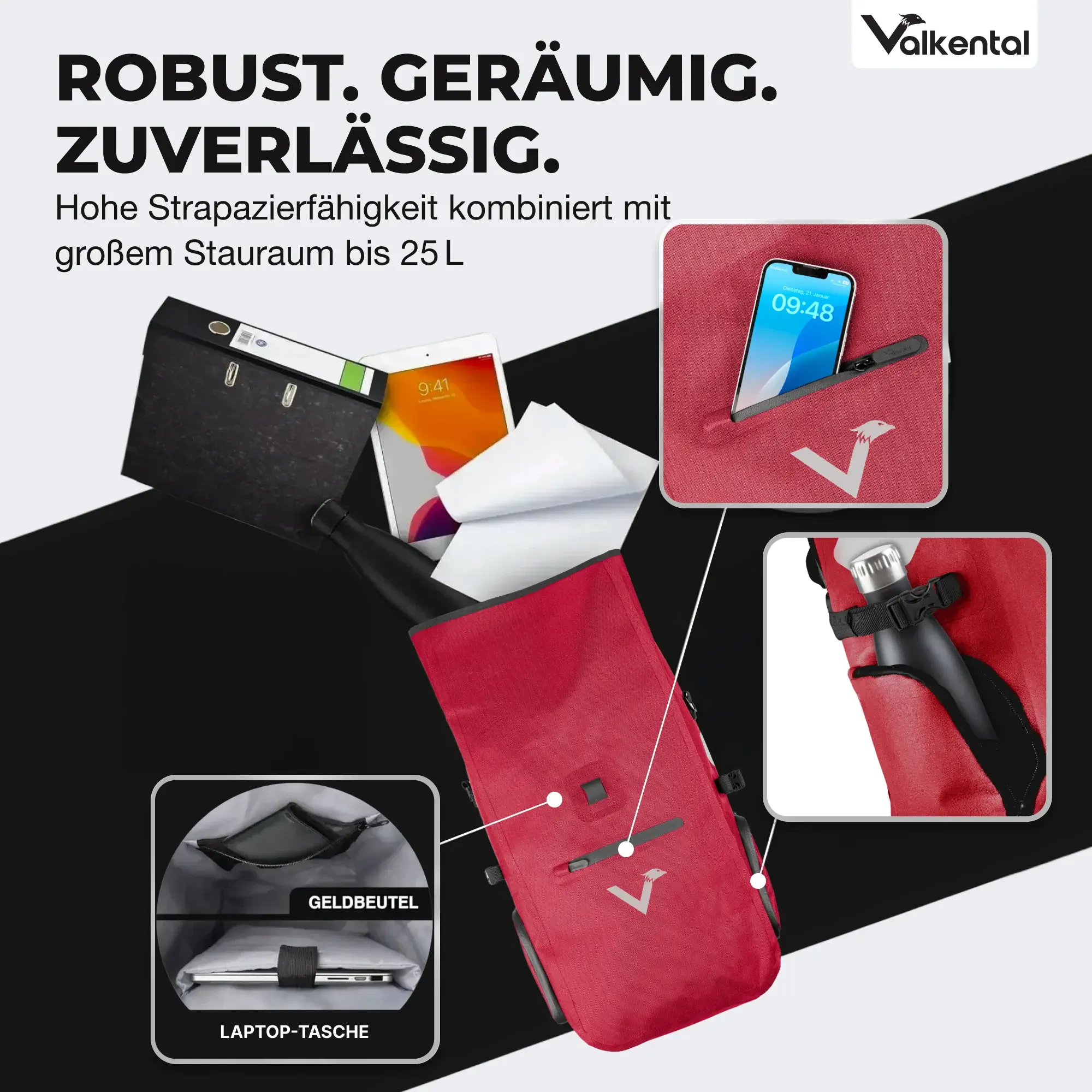 Valkental ValkPro 3in1 Fahrradtasche rot